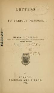 Cover of: Letters to various persons by Henry David Thoreau
