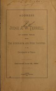 Cover of: Address before the Athenæum and Rusk Societies of the University of Texas