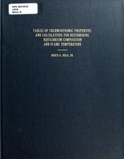 Cover of: Tables of thermodynamic properties and calculations for determining equilibrium composition and flame temperature