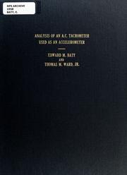 Cover of: Analysis of an a.c. tachometer used as an accelemeter