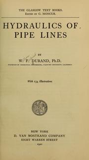 Cover of: Hydraulics of pipe lines