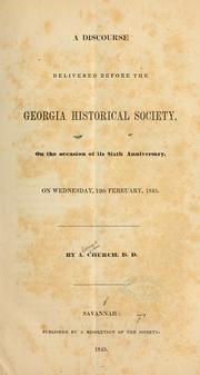 Cover of: A discourse delivered before the Georgia historical society...
