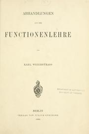 Cover of: Abhandlungen aus der Functionenlehre. by Karl Theodor Wilhelm Weierstrass