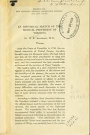 Cover of: An historical sketch of the medical profession of Toronto by Harry Bertram Anderson