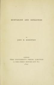 Cover of: Montaigne and Shakespere