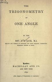 Cover of: The trigonometry of one angle