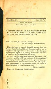 Cover of: Financial report of the Western North-Carolina Railroad Company, from October 5th, 1855, to December 1st, 1858