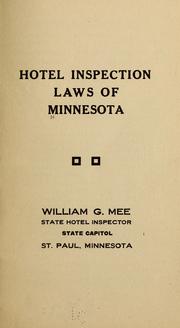 Cover of: Hotel inspection laws of Minnesota...