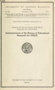 Cover of: Announcements of the Bureau of Educational Research for 1922-1923