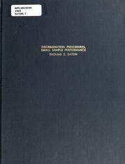 Cover of: Discrimination procedures, small sample performance by Thomas E. Eaton