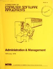 Cover of: A Directory of computer software applications: administration & management, 1970-July, 1978.