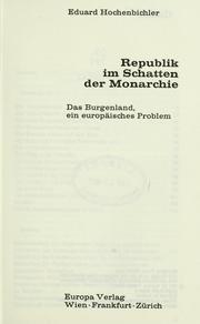 Cover of: Republik im Schatten der Monarchie: Das Burgenland, ein europ. Problem