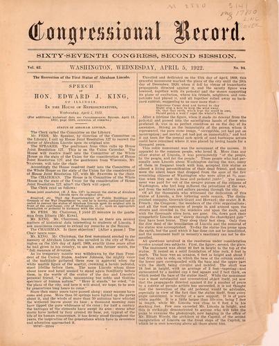 Speech of Hon. Edward J. King, of Illinois, in the House of Representatives, Wednesday, April 5, 1922 by Edward John King