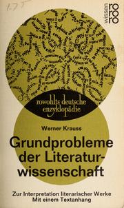 Cover of: Grundprobleme der Literaturwissenschaft by Krauss, Werner