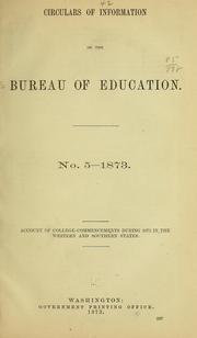 Cover of: Account of college-commencements during 1873 in the western and southern states by United States. Office of Education