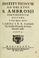 Cover of: Institutionum ad Oblatos S. Ambrosii
