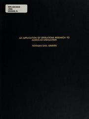 Cover of: An application of operations research to American legislation