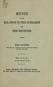 Cover of: Music in its relation to the intellect and the emotions