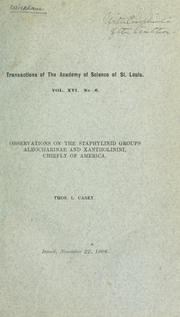 Cover of: Observations on the Staphylinid groups Aleocharinas and Xantholinini, chiefly of America by Casey, Thos. L.