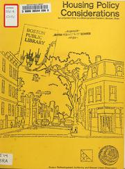 Cover of: Housing policy considerations for a central city in a metropolitan context, Boston, Massachusetts