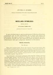 Cover of: Miscellanea entomologica memoria seconda
