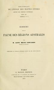 Cover of: Recherches sur la faune des régions australes...