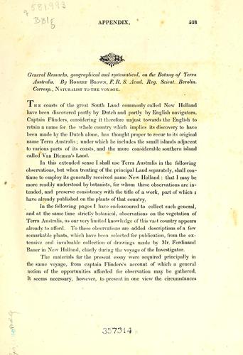 General remarks, geographical and systematical, on the botany of Terra Australis by Robert Brown