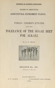Cover of: Field observations upon the tolerance of the sugar beet for alkali