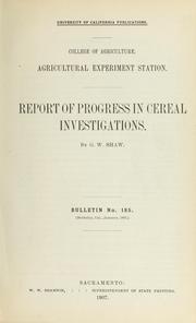 Cover of: Report of progress in cereal investigations