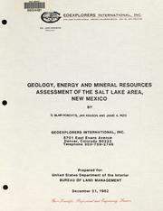 Cover of: Geology, energy and mineral resources assessment of the Salt Lake area, New Mexico
