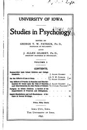 Cover of: University of Iowa Studies in Psychology