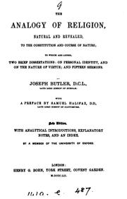 Cover of: The analogy of religion, natural and revealed, to the constitution and ... by Joseph Butler