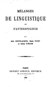 Cover of: Mélanges de linguistique et d'anthropologie