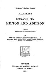 Cover of: Essays on Milton and Addison by Thomas Babington Macaulay