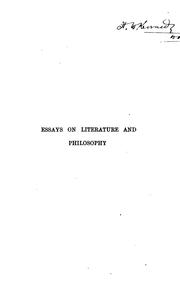 Cover of: Essays on literature and philosophy by Edward Caird