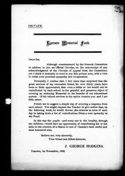 Cover of: Ryerson Memorial Fund: although commissioned by the General Committee to address to you an official circular on the non-receipt of any acknowledgement of the circular of appeal from the committee ..