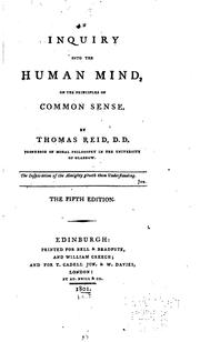 Cover of: An Inquiry Into the Human Mind: On the Principles of Common Sense by Thomas Reid