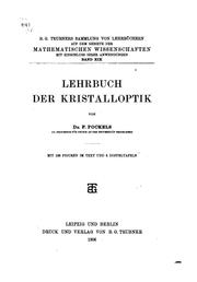 Cover of: Lehrbuch der Kristalloptik by Friedrich Carl Alwin Pockels