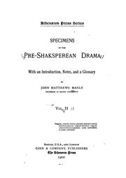 Cover of: Specimens of the Pre-Shakesperean Drama by John Matthews Manly