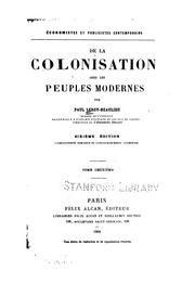 Cover of: De la colonisation chez les peuples modernes