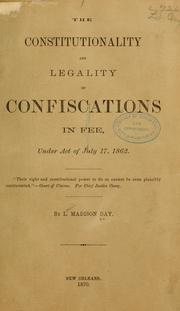 Cover of: The constitutionality and legality of confiscations in fee