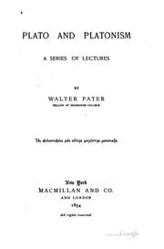 Cover of: Plato and Platonism: A Series of Lectures by Walter Pater