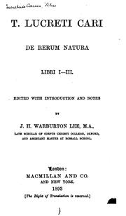 Cover of: T. Lucreti Cari De rerum natura libri I-III.