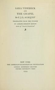 Sara Videbeck-The Chapel (Library of Scandinavian Literature Tr. from Swedish) by Carl Jonas Love Almquist, Adolph Burnett Benson