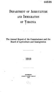 Cover of: Annual Report of the Commissioner and the Board of Agriculture and Immigration