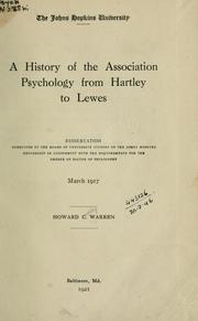 Cover of: A history of the association psychology from Hartley to Lewes