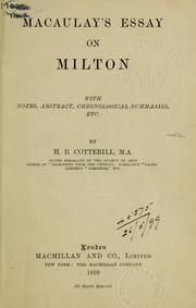 Cover of: Essay on Milton: with notes, abstract, chronological summaries, etc