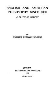 Cover of: English and American Philosophy Since 1800 by Arthur Kenyon Rogers