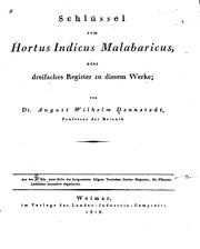 Cover of: Schlüssel zum Hortus Indicus Malabaricus, oder dreifaches Register zu diesem Werke by von August Wilhelm Dennstedt.
