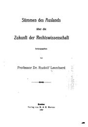 Cover of: Stimmen des Auslands über die Zukunft der Rechtswissenschaft by Rudolf Leonhard